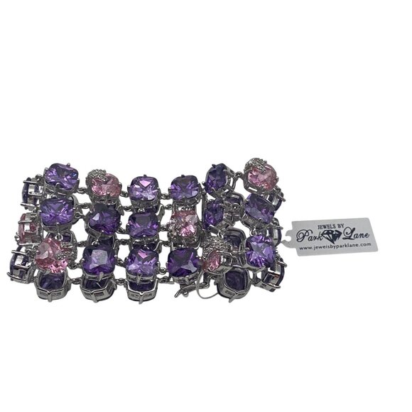 Park Lane Baby Pink Lavender Bracelet 7" Wide 3 Row Silver Tone NWB Bridal Prom - Picture 6 of 15